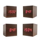 1081brownwred Cube Brown Wood Red Led Alarm Clock Time 711508419866