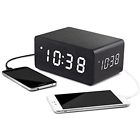 869532000403 Vurtell Triple Display Wooden Alarm Clock Dual Usb