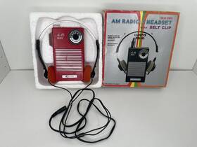 Rs-10 Curtis Solid State Am Radio Headset With Belt Clip Color Red Original Box