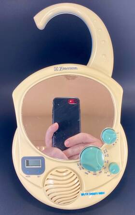 5888 Emerson Hanging And Stand Am/fm Shower Radio Mirror Clock Day Date 80s Teal