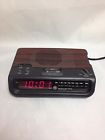 7-4613d Ge Model Radio Clock Wood Fm Red Digital Grain Dial