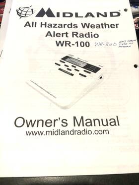 Wr-100-300 Midland All Hazards Weather Alert Radio Warning Alarm Wr-100 Manual Only