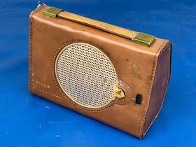 T78-124 Philco Vtg 1959 Portable Transistor Leather Cover Am Radio Parts Repair
