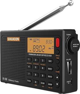 R108 Radiwow 761989044606 Sihuadon Portable Radio Am Fm Sw Lw Airband Full Band 5v Usb Cord Needed