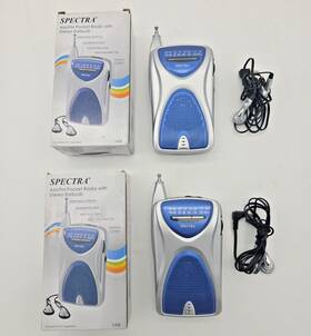 S-85e Spectra Pocket Am/fm Radio With Earbuds Lot Of 2 - Tested Working