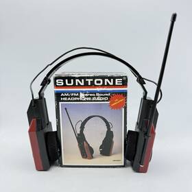 As1001 Suntone Vintage 1990 Am/fm Radio Foldable Headphones In Original Box Read