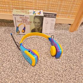 Rr408 Suntone Am/fm Folding Headphone Radio Vintage Retro Color Block Headset