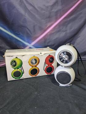 Rp-12 Toshiba Vth 70s White Barbell Twin Ball Am Radio Box Stands Tested Works
