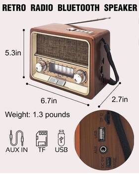 Videyas 711181125795 Portable Shortwave Retro Radio Am Fm With Bluetooth Speaker