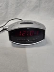 Durabrand CR-502 Am/fm Digital Alarm Clock Radio Silver Black Red Led Display. Fixed Price $10.00.