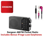 Sangean Fm/am Pocket Radio+built In Speaker+ Bonus Ifrogz Headphones Black SR-36. Fixed Price $21.73.