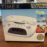 Vintage Timex Memory Telephone & Am/fm Alarm Clock White Bell Nature. Fixed Price $43.00.