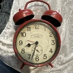 Firstime & Co Red Twin Bell Alarm Clock Distressed Battery Operated Retro Vtg. Fixed Price $17.50.