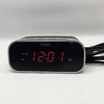 Timex Alarm Clock T121 Black Battery Back Up Red Digits Snooze Tested & Working. Fixed Price $10.00.