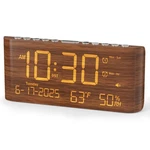 Raynic Digital Clock, Dual Alarms, 8.7 Inches, Dark Wood Grain Finish. Fixed Price $47.59.