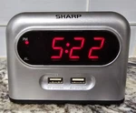 Sharp Digital Alarm Clock Model SPC193 Silver 2X Usb 2A Charging Ports. Fixed Price $11.95.