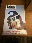 Totes Fogless Shower Mirror W/ Clock Radio, Rectangle, Silver/black. Fixed Price $12.99.