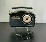 Retro Portable Am / Fm Radio By Intertek Model 930637 Black White Music Decor. Fixed Price $34.99.