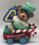 Hallmark Teddy Bear Train Ornament Peppermint Express My 4TH Christmas. Fixed Price $6.97.