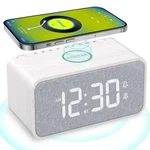Wooden Alarm Clock Radio With Bluetooth Speaker, Wireless Charging White. Fixed Price $24.50.