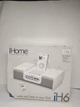 Ihome IH6 Ipod Docking Station Am/fm Clock Radio Boxed Complete Remote Tested. Fixed Price $40.00.
