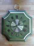 Rare 1970S Vintage Westclox Wall Clock Avacado Green Roman Numerals Gold. Fixed Price $95.00.