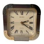 Seiko Quartz Alarm Clock Two Tone Silver Gold Roman Numeral QQP275S Japan Vtg. Fixed Price $52.00.