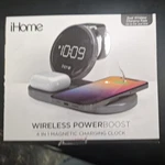 Ihome Dual Qi Wireless Fast Charging, Airpod, Apple Watch, Samsung & Alarm Clock. Fixed Price $55.00.
