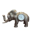 Small Elgin Solid Metal Pewter Finish Desk Clock Elephant With Gems Eyes Trunk. Fixed Price $25.00.