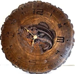 Rustic Handmade Round Wood Slice Wall Clock Lazer Cut Bass Bark Edge Works Great. Fixed Price $24.00.