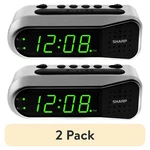 (2 Pack) Sharp Digital Dual Alarm Clock, Silver With Green Led Display Ascending. Fixed Price $20.89.