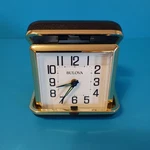 Bulova Folding Traveling Wind Up Alarm Clock Black Gold Toned B6112. Fixed Price $38.00.
