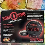 Sonic Bomb Turbo Charged Extra Loud Vibrating Alarm Clock Deep Sleep Waking Up. Fixed Price $24.99.