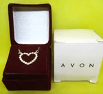 Avon Rhinestone Heart Pendant Necklace Original Burgandy Velvet Satin Giftbox. Fixed Price $20.95.