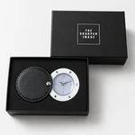 New Sharper Image Leather Travel Alarm Clock Black Folding Case Quartz Portable. Fixed Price $29.24.